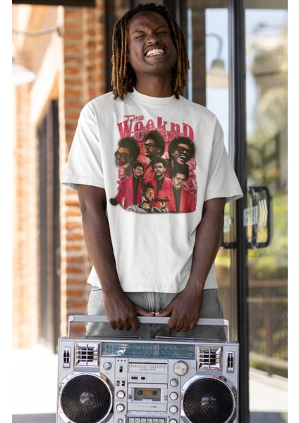 Unisex Red The Weeknd Yazılı Tişört, Oversize Rapper Temalı Bisiklet Yaka T-Shirt fiyatları