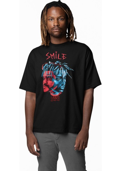 Unisex Smile 999 Yazılı Tişört, Oversize Juice Wrld And The Weeknd Temalı Bisiklet Yaka T-Shirt