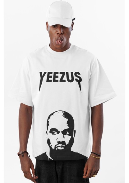 Unisex Yeezus Yazılı Tişört, Oversize Kanye West Temalı Bisiklet Yaka T-Shirt