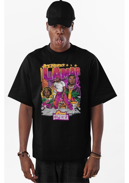 Unisex Planet Euphoria Yazılı Tişört, Oversize Kendrick Lamar Temalı Bisiklet Yaka T-Shirt fiyatları