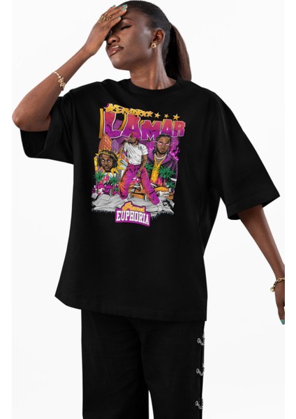 Unisex Planet Euphoria Yazılı Tişört, Oversize Kendrick Lamar Temalı Bisiklet Yaka T-Shirt modelleri