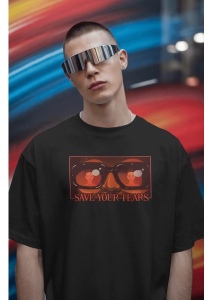 Unisex Save Your Tears Yazılı Tişört, Oversize The Weeknd Temalı Bisiklet Yaka T-Shirt modelleri