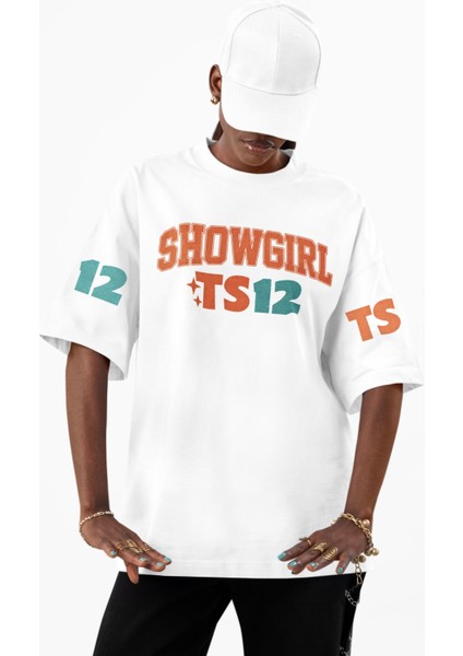 Unisex Showgirl Ts 12 Kol Baskılı Tişört, Oversize Taylor Swift Temalı Bisiklet Yaka T-Shirt modelleri