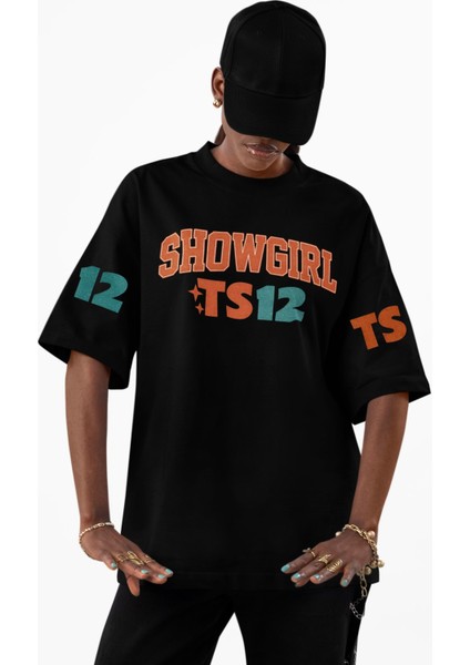 Unisex Showgirl Ts 12 Kol Baskılı Tişört, Oversize Taylor Swift Temalı Bisiklet Yaka T-Shirt modelleri