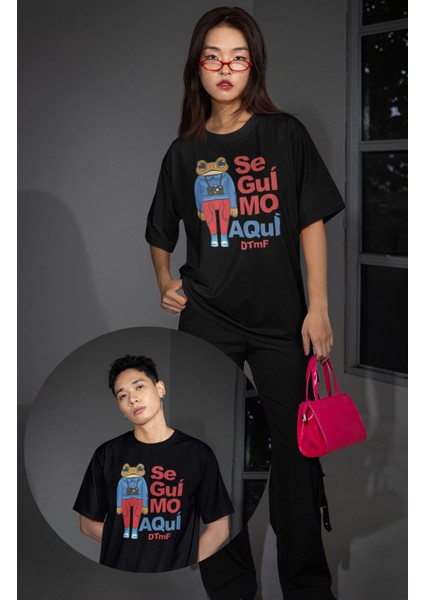 Unisex Se Gui Mo Aqui Dtmf Yazılı Tişört, Oversize Bad Bunny Temalı Bisiklet Yaka T-Shirt
