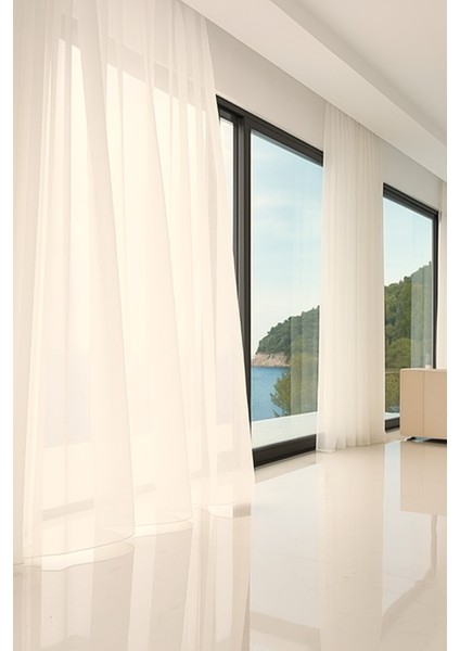 Dökümlü Düz Ipek Tül Perde - Koyu Krem - Pileli Dikim 1x2,5 Pile - İPK584