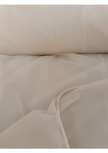 Dökümlü Düz Ipek Tül Perde - Koyu Krem - Pileli Dikim 1x2,5 Pile - İPK584