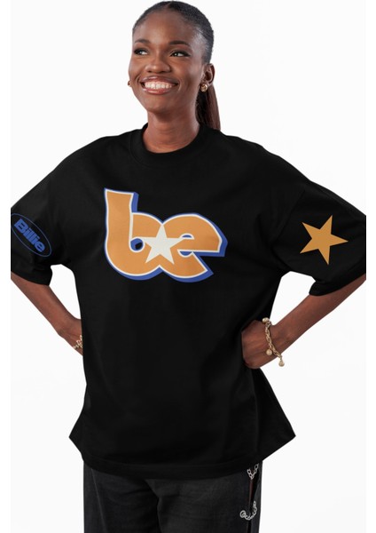 Unisex Be Billie Star Kol Baskılı Tişört, Oversize Billie Eilish Temalı Bisiklet Yaka T-Shirt modelleri