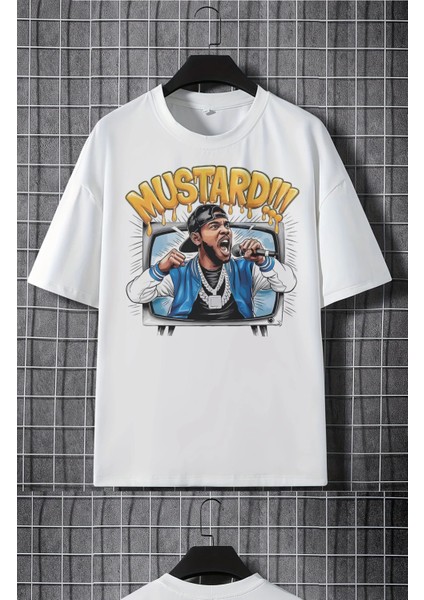 Unisex Mustard Ense Baskılı Tişört, Oversize Kendrick Lamar Rap Temalı T-Shirt modelleri
