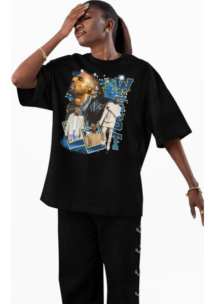 Unisex Kanye West Yazılı Tişört, Oversize Rapper Temalı Bisiklet Yaka T-Shirt fiyatları