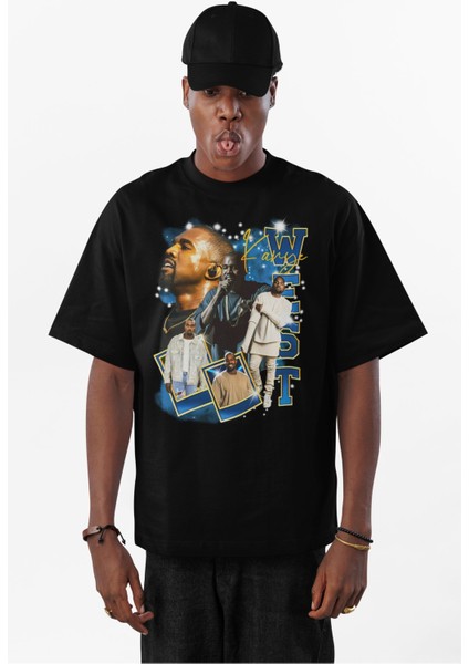 Unisex Kanye West Yazılı Tişört, Oversize Rapper Temalı Bisiklet Yaka T-Shirt modelleri