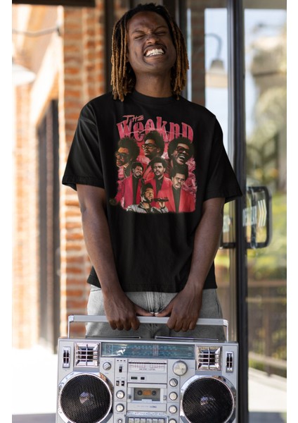 Unisex Red The Weeknd Yazılı Tişört, Oversize Rapper Temalı Bisiklet Yaka T-Shirt fiyatları