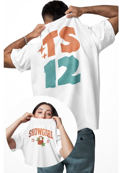 Unisex Showgirl Ts 12 Sırt Baskılı Tişört, Oversize Taylor Swift Albüm Temalı Bisiklet Yaka T-Shirt