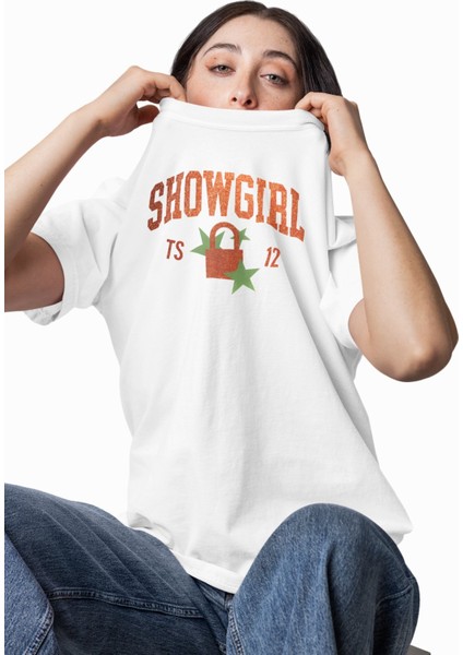 Unisex Showgirl Ts 12 Sırt Baskılı Tişört, Oversize Taylor Swift Albüm Temalı Bisiklet Yaka T-Shirt fiyatları