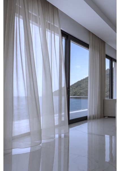 Dökümlü Düz Ipek Tül Perde - Kapuçino Rengi - Pileli Dikim 1x2,5 Pile - İPK711