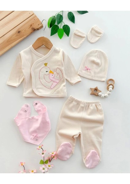 Yeni Doğan Kuğu Nakışlı Patikli Çıtçıtlı 5'li Kız Bebek Hastane Çıkışı