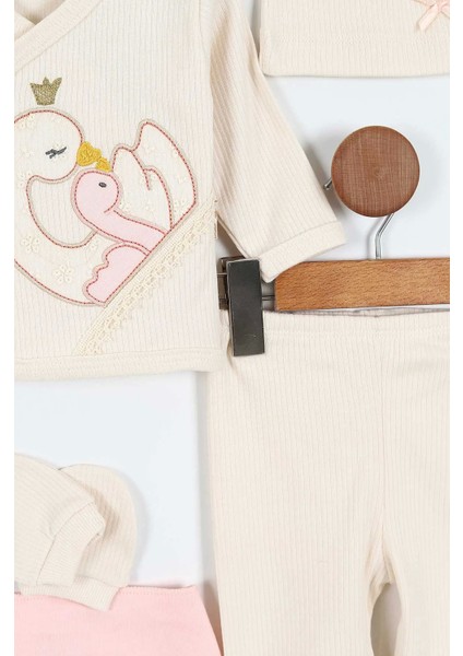 Yeni Doğan Kuğu Nakışlı Patikli Çıtçıtlı 5'li Kız Bebek Hastane Çıkışı