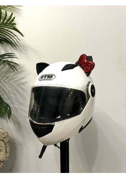 Motor & Motosiklet Kırmızı Fiyonklu Siyah Kedi Kulak Kask Dış Aksesuarı modelleri
