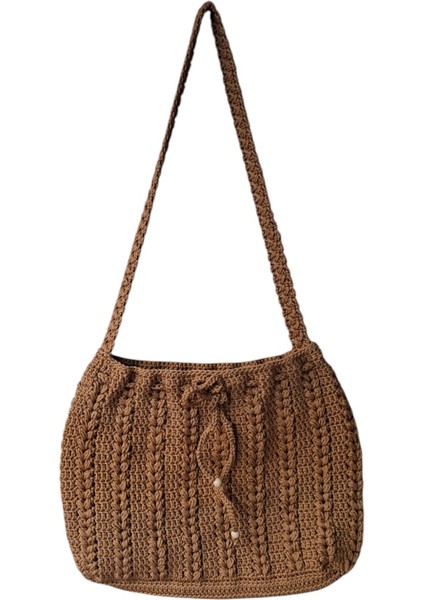 Açık Kahverengi Renk El Örgüsü Ipli Model Bayan Yazlık Örgü Çanta modelleri