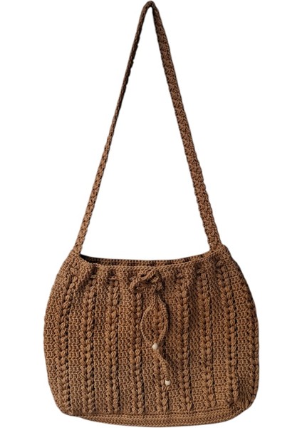Açık Kahverengi Renk El Örgüsü Ipli Model Bayan Yazlık Örgü Çanta indirimleri
