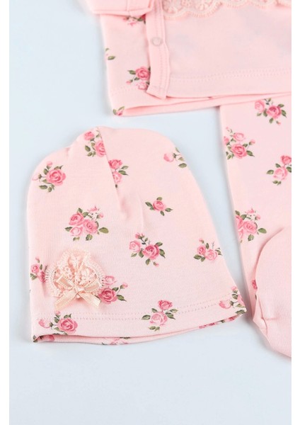 Gül Kanaviçe Çiçek Nakışlı 3'lü Kız Bebek Takım Hastane Çıkışı fiyatları