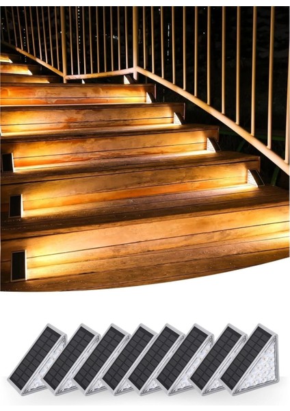 8 Adet Üçgen Güneş Enerjisi ile Şarj Olan Dış Mekan Solar Basamak Köşe Lambası