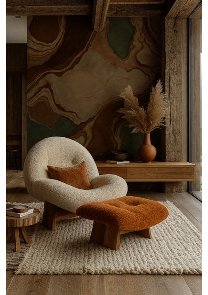 Kahverengi Yeşil Katmanlı Doğal Taş Desenli Duvar Kağıdı | Kendinden Yapışkanlı