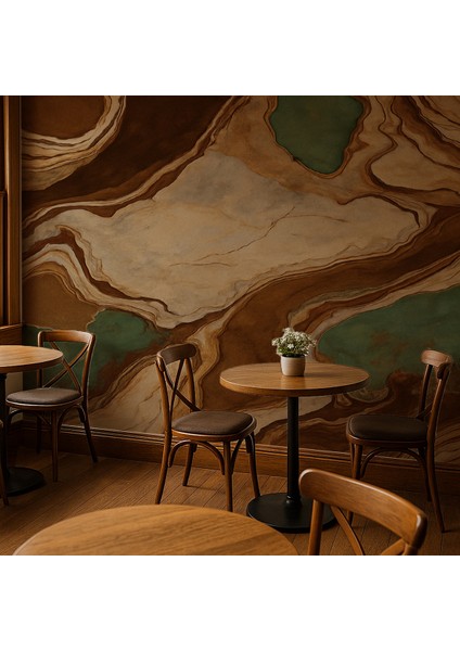 Kahverengi Yeşil Katmanlı Doğal Taş Desenli Duvar Kağıdı | Kendinden Yapışkanlı indirimleri