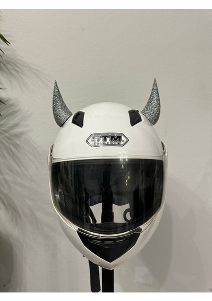 Motor & Motosiklet Gümüş Hologramlı Simli Şeytan Boynuzu Kask Dış Aksesuar