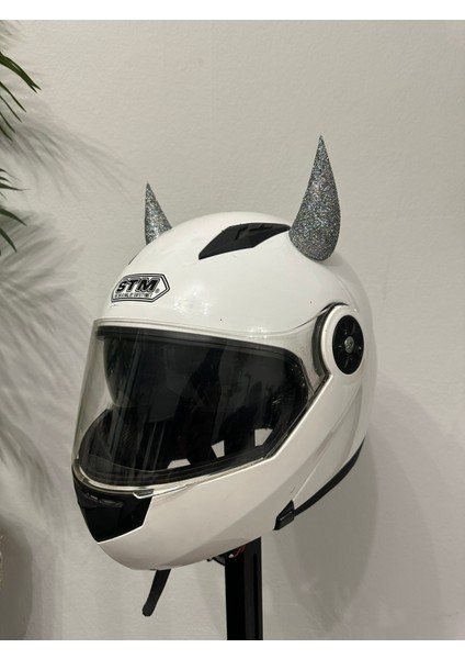 Motor & Motosiklet Gümüş Hologramlı Simli Şeytan Boynuzu Kask Dış Aksesuar indirimleri