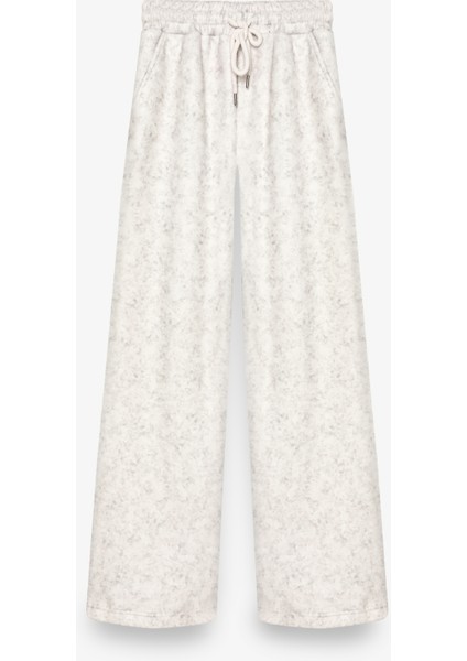 Yıkama Efektli Beli Bağcıklı Bol Paça Eşofman Altı Ekru