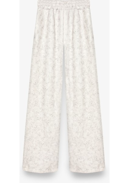 Yıkama Efektli Beli Bağcıklı Bol Paça Eşofman Altı Ekru modelleri