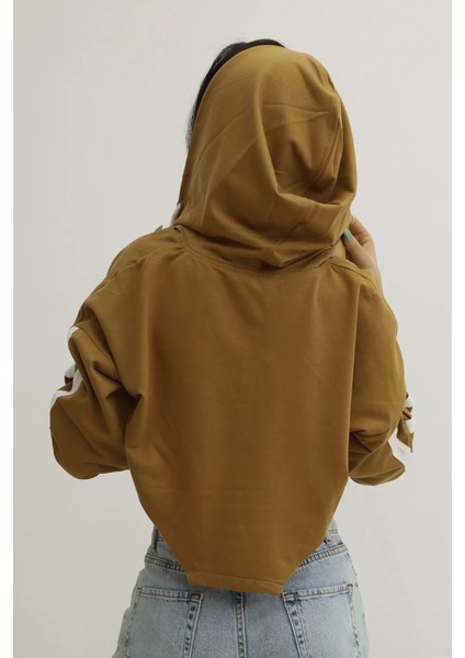 Kapşonlu Yan Dekolteli Sweat Taba - P-019669 fırsatları