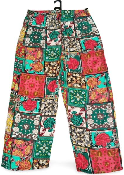 Ithal Viskon Geniş Paça Şık Etnik Otantik Desenli Pantolon - Royaleks - Desen4