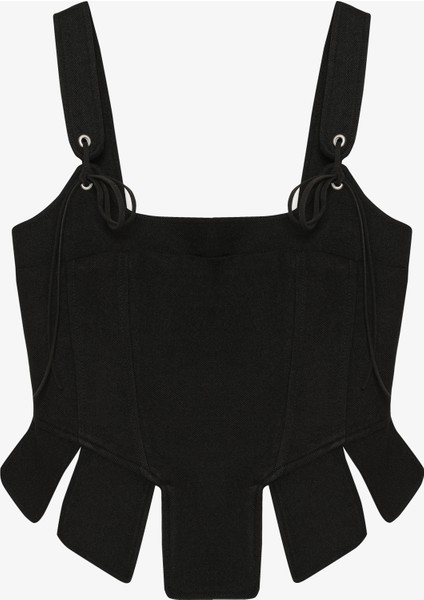 Askılı Bağlamalı Korse Bluz Siyah