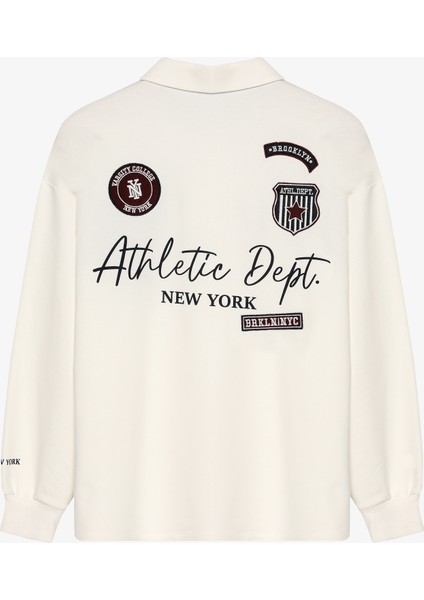 Arma Nakışlı Polo Yaka Oversize Sweatshirt Ekru fiyatları