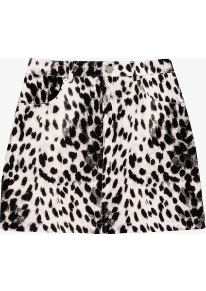 Leopar Desenli Mini Etek Siyah