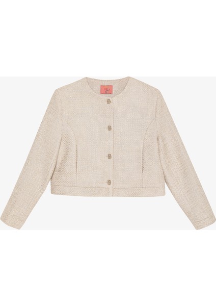 Yuvarlak Yaka Düğmeli Tüvit Ceket Bej