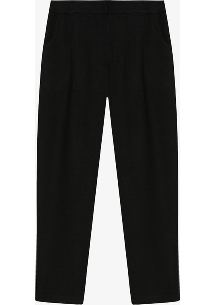 Yüksek Bel Pileli Havuç Pantolon Siyah