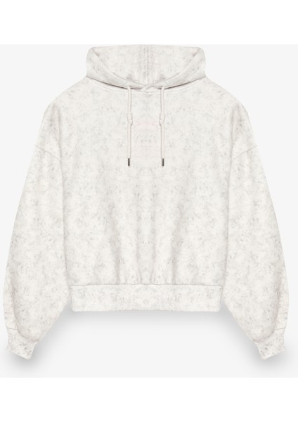Kapüşonlu Yıkama Efektli Oversize Sweatshirt Ekru
