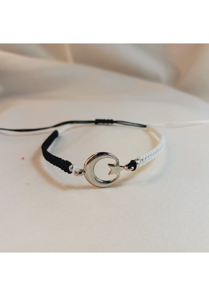 Beşiktaş Ay Yıldız Makrome Taraftar Bileklik, Siyah Beyaz El Yapımı Ayarlanabilir Unisex Bileklik, Gümüş Kaplama Ay Yıldız Bileklik, Makrome Bileklik, Kartal 1903 Bjk Beşiktaş Bileklik