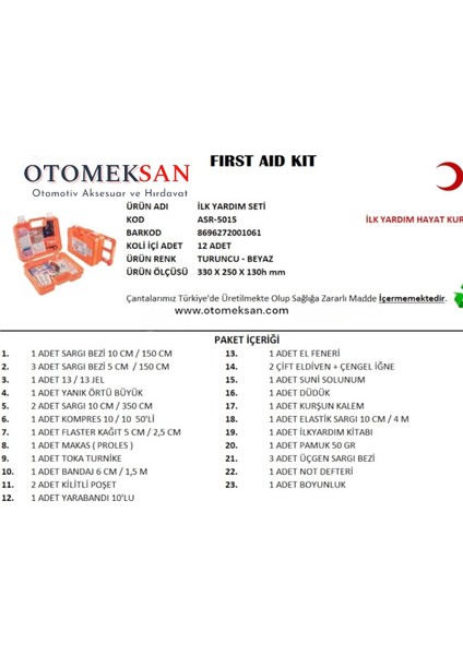 Duvara Montaj Kızaklı Ilk Yardım Çantası (Dolu) – Ev & Işyeri Uyumlu, Tse Belgeli fiyatları