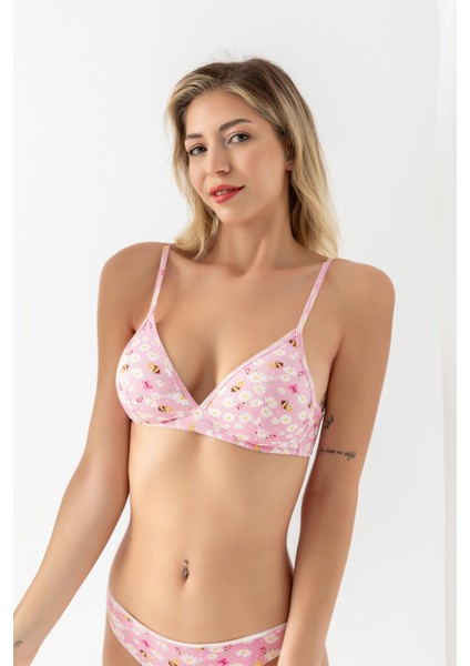 Shedo Pamuklu Desenli, Üçgen Sütyen Pembe (MGP1961)