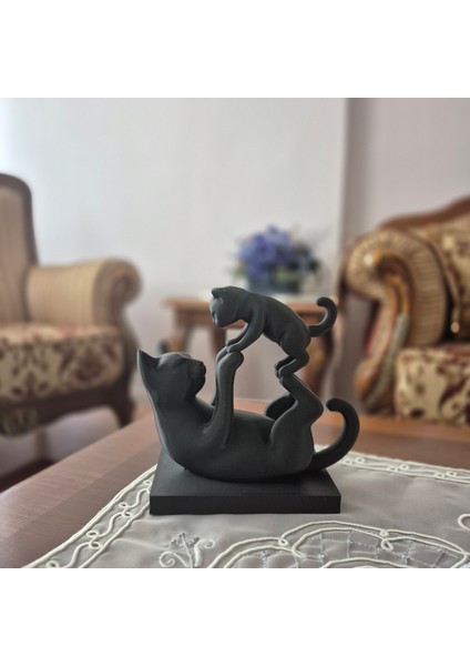 Dekoratif Kedi Heykeli – Anne ve Yavru Kedi Figürü, Modern Ev ve Ofis Süsü fiyatları