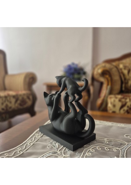 Dekoratif Kedi Heykeli – Anne ve Yavru Kedi Figürü, Modern Ev ve Ofis Süsü fırsatları