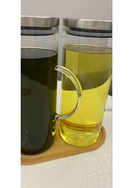 3parça Yağdanlık SETİ 2Adet 1,5LTsürahi yağdanlık inox kapak Borosilikat VAKUM kapak 1 adet yapdanlık altlığı bambu