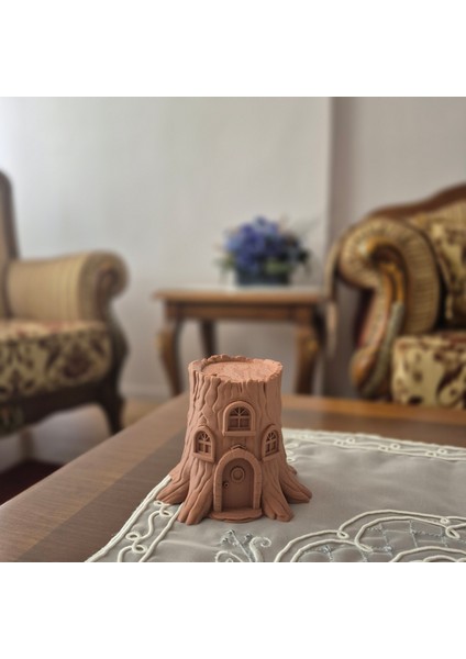 Mini Kütük Ev Biblo – Masalsı Dekoratif Obje, 3D Baskı Modern Tasarım, Ev ve Ofis Süsü