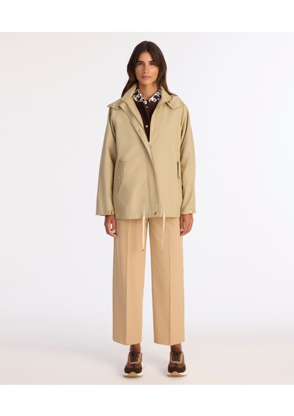 Loose Kapüşonlu Yaka Uzun Kol Yağmurluk