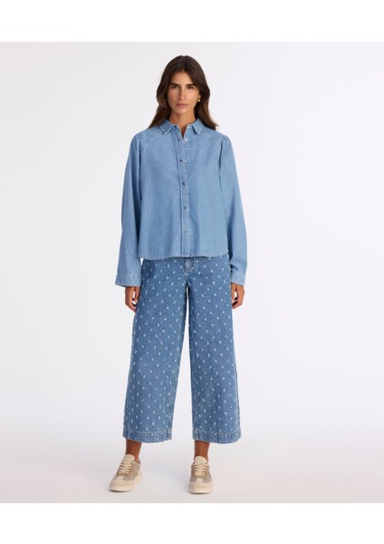 Balon Kollu Denim Gömlek