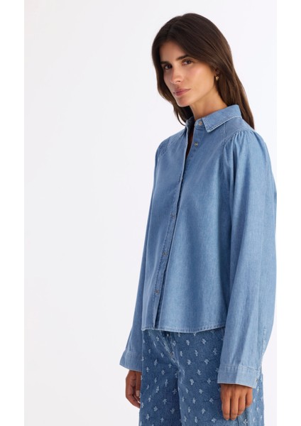 Balon Kollu Denim Gömlek modelleri
